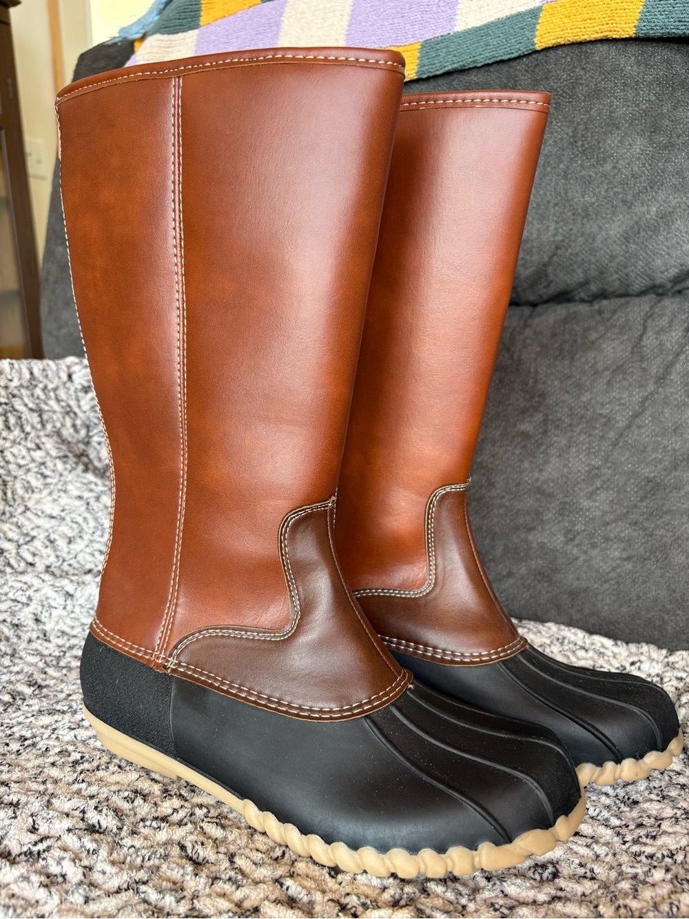 Outwoods Chestnut Brown Leather and Black Rubber Waterproof Boots